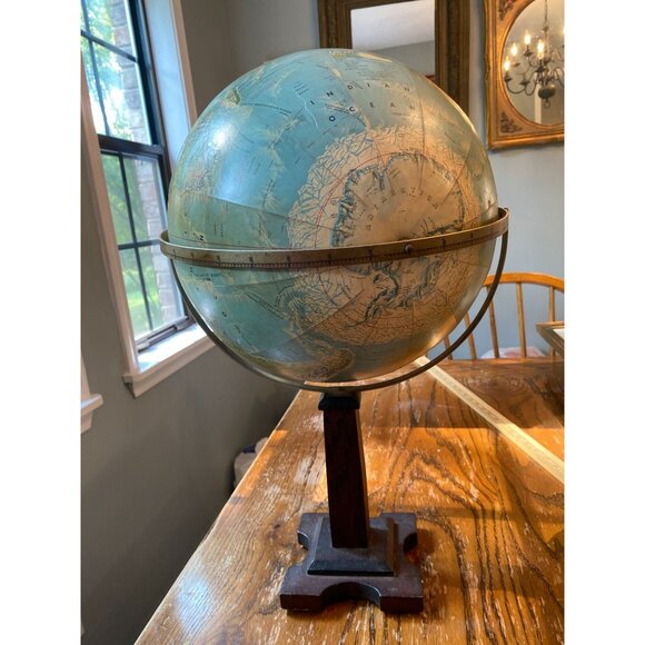 Vintage 12" Replogle Desktop Globe With Wooden Base & Metal Meridian Frame - Picture 2 of 6
